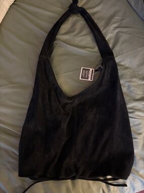 GAP Vegan Black Suede Slouchy Knot-Handle Shoulder Bag
